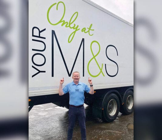 M&S contract for Brownings John Galls in front of an M&S lorry