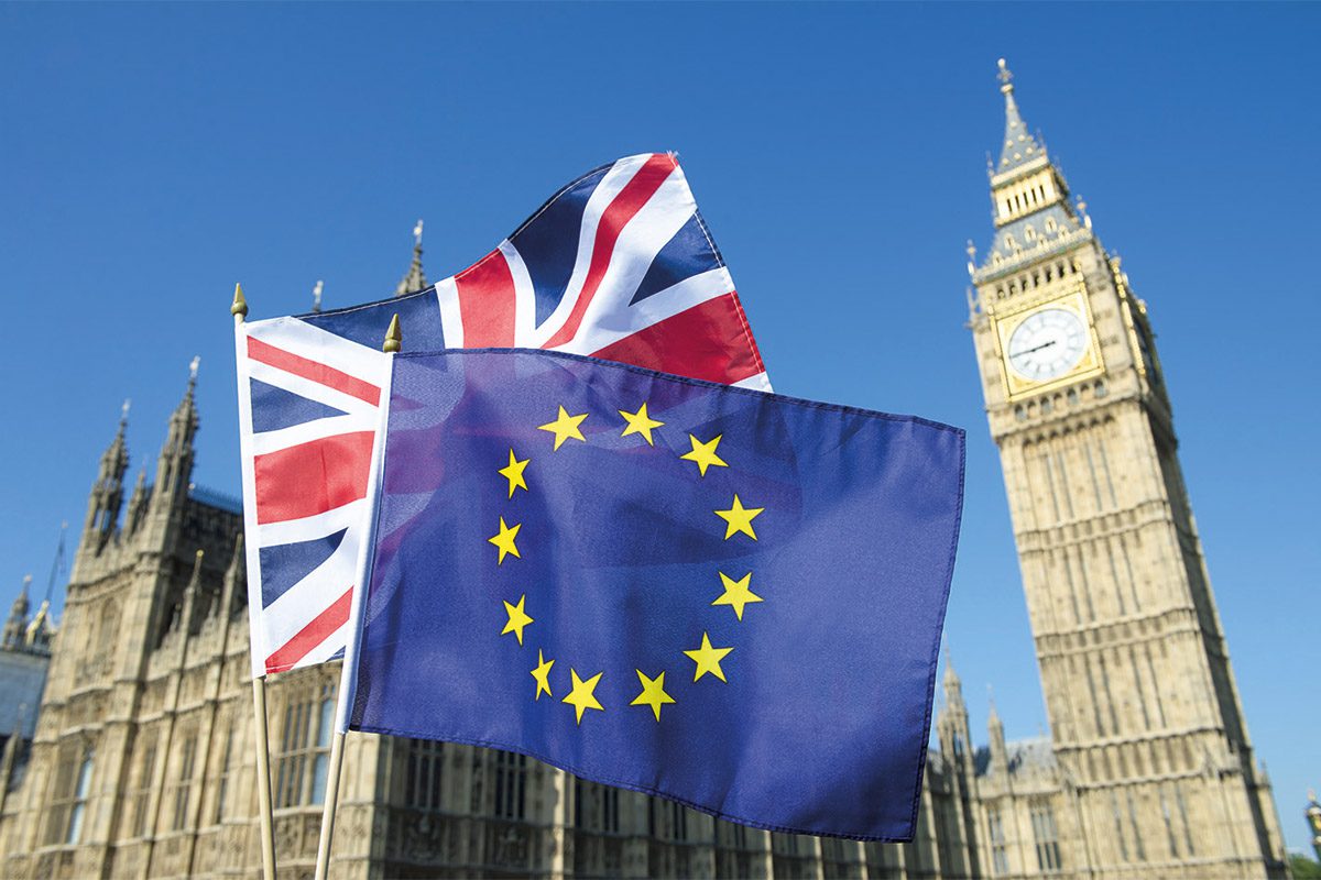 UK and European flag at Westminster