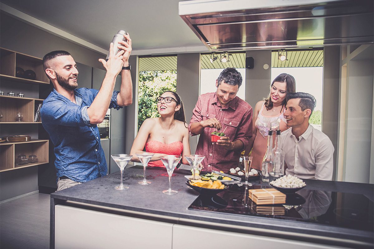 Friends gathering at house