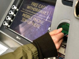Call for cash action Person at a cash point