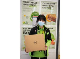 Support for pupils Anne at ASDA Huddersfield with laptop