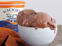 Scoops of sweet citrus Mackie's chocolate orange ice cream