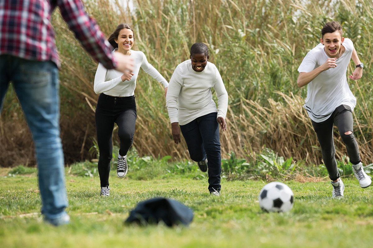 Kids playing football