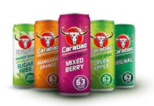 Carabao drinks range in different coloured cans