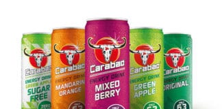 Carabao drinks range in different coloured cans