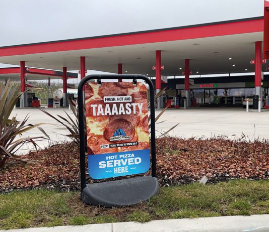 More pizza on the go Dr Oetker signage at forecourt
