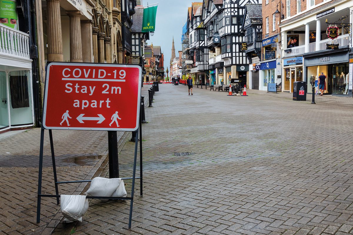 covid sign on high street