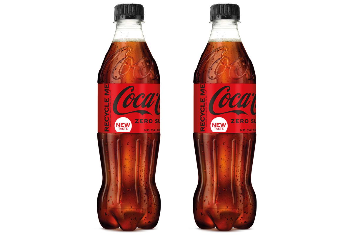 2 bottles of Coca Cola Zero Sugar against a white backgroun. 