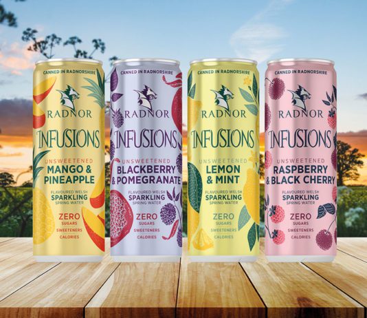 Welsh water is expanding 4 cans of Radnor's flavoured water in a variety of colours and flavours.