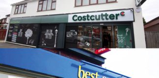 The store front of Cost Cutter (on top) and Best one (on bottom)