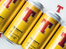 Supporting beer sales in Scotland Tennent's lager cans