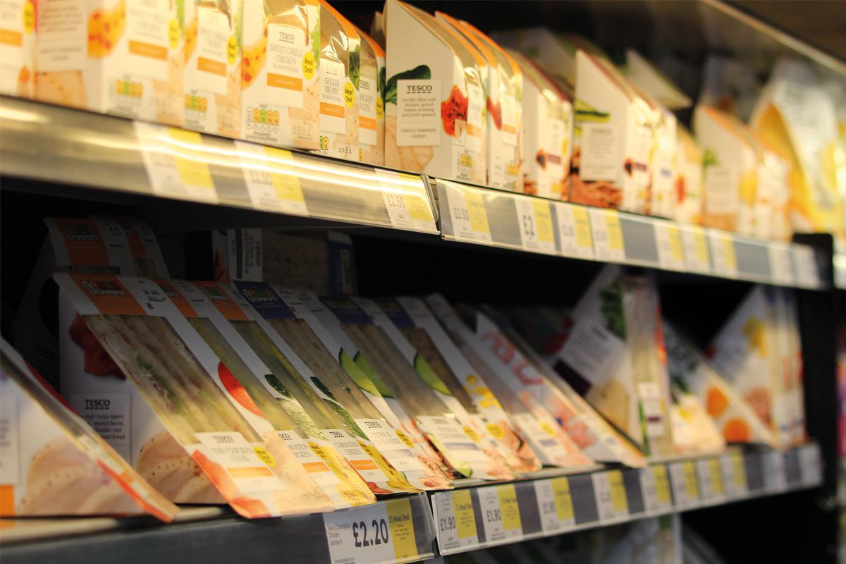 An Assortment of sandwiches on Tesco Shelf 