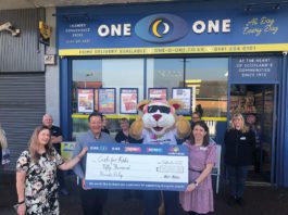One for the kids One-O-One Convenience delivered the £50,000 cheque to Cash for Kids.