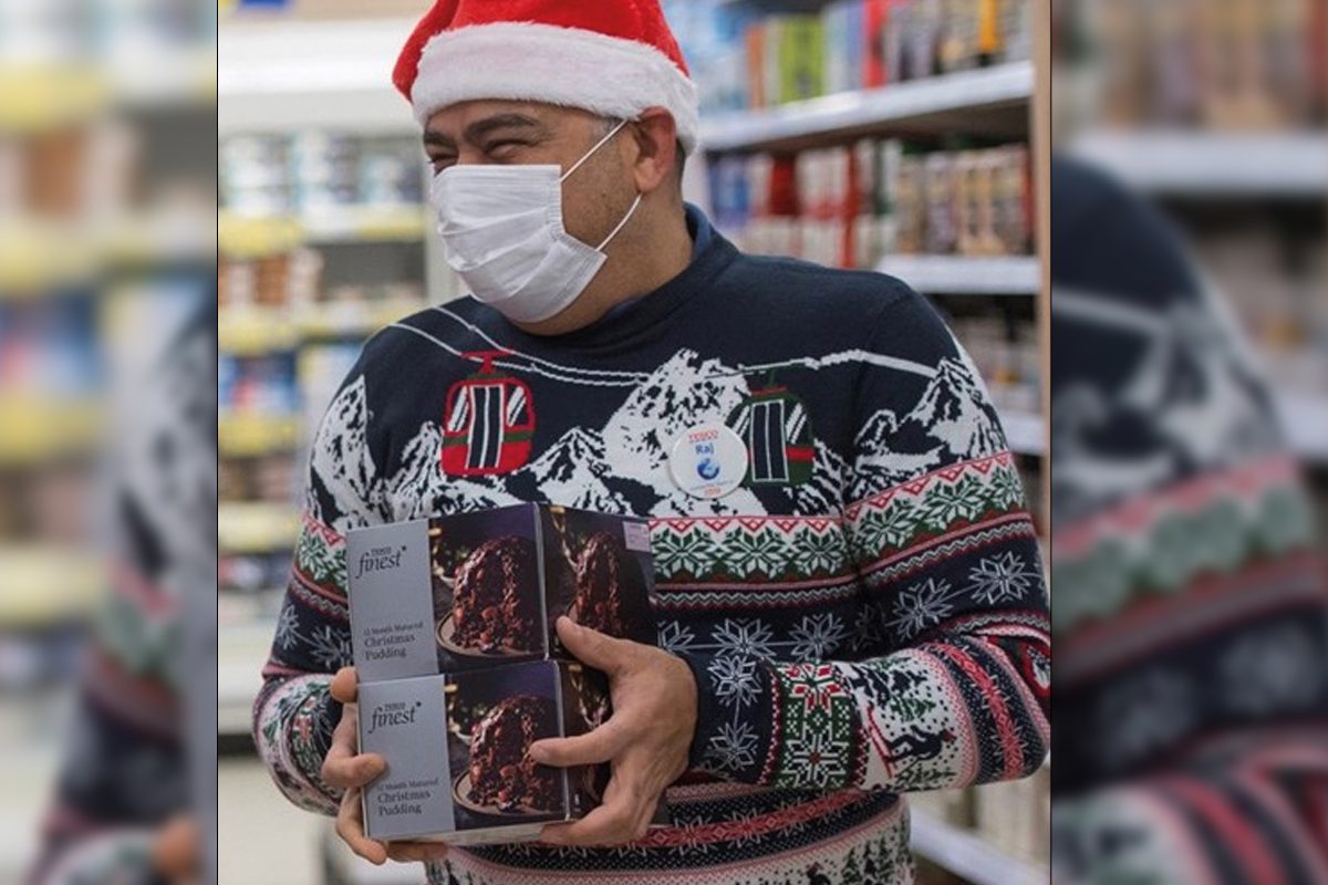 Tesco staff in festive uniform