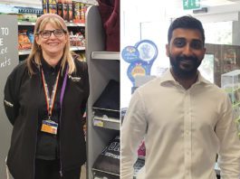 Don’t let St Pat’s day pass you by Moira Dean of Premier @ DUSA, Dundee, and Anand Cheema of Costcutter Falkirk.