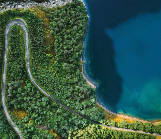 Climate excellence birds eye view of water and forrest