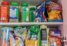 Food supplies in cupboard