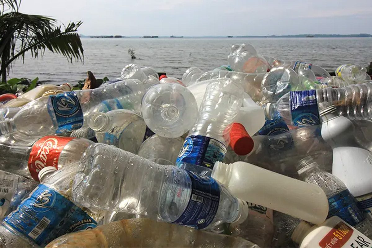 plastic bottles on the beach