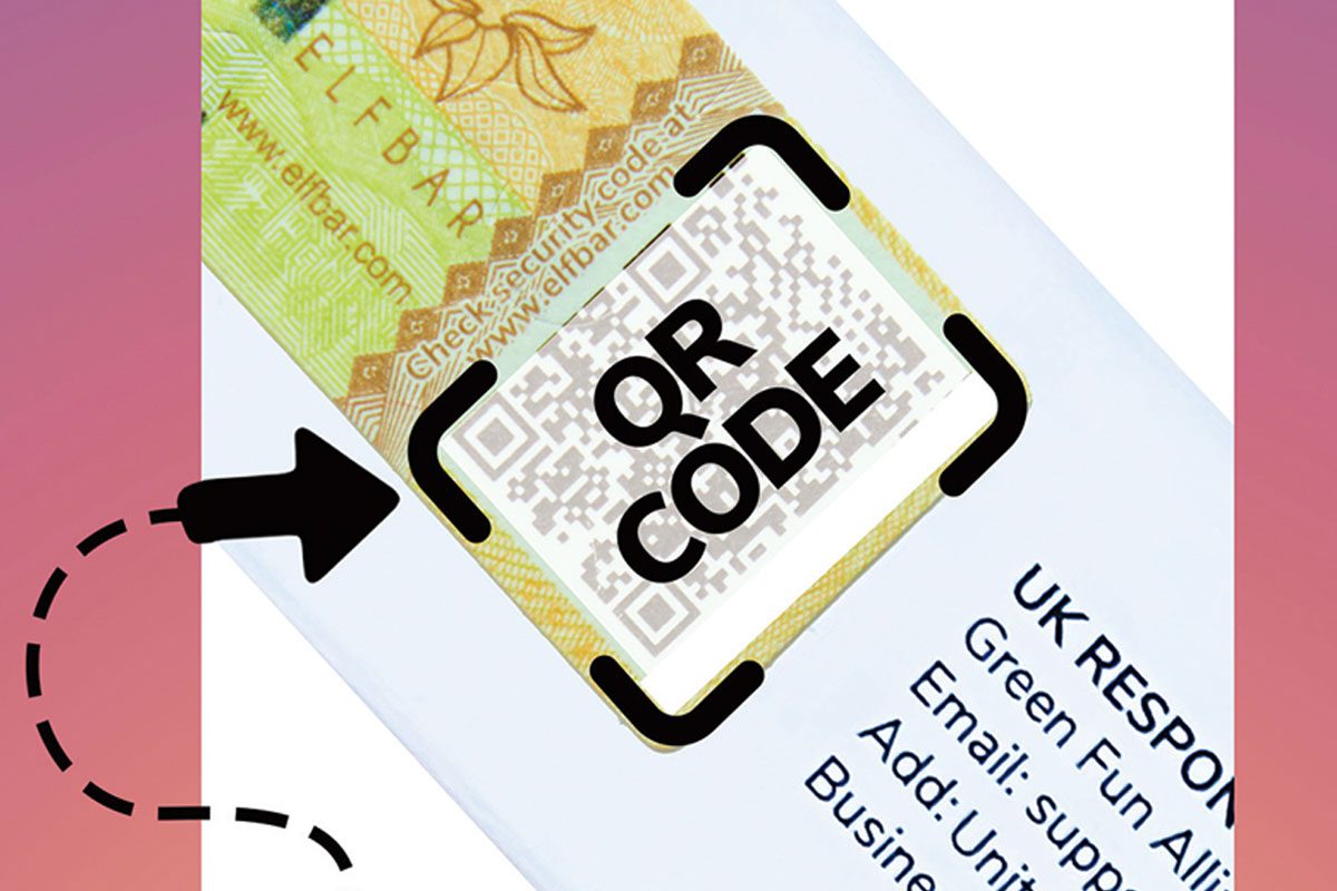 Illustration pointing to a QR Code