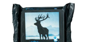 Packaging of 1057 scottish cheddar cheese with stag illustration
