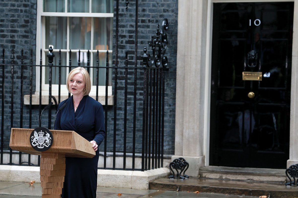 Photograph of Liz Truss speaking outside of no 10 downing street