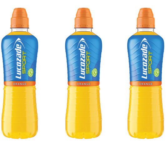 Binning plastic packaging at a rapid rate three bottles of orange flavour lucozade sport