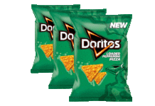 Green packets of new Doritos Pepperoni flavour