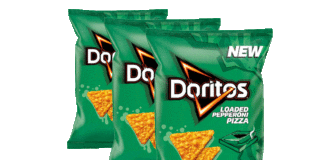 Green packets of new Doritos Pepperoni flavour