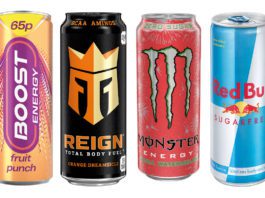 Shoppers thirsting for healthier energy drinks cans of low sugar energy drinks including boost monster and red bull