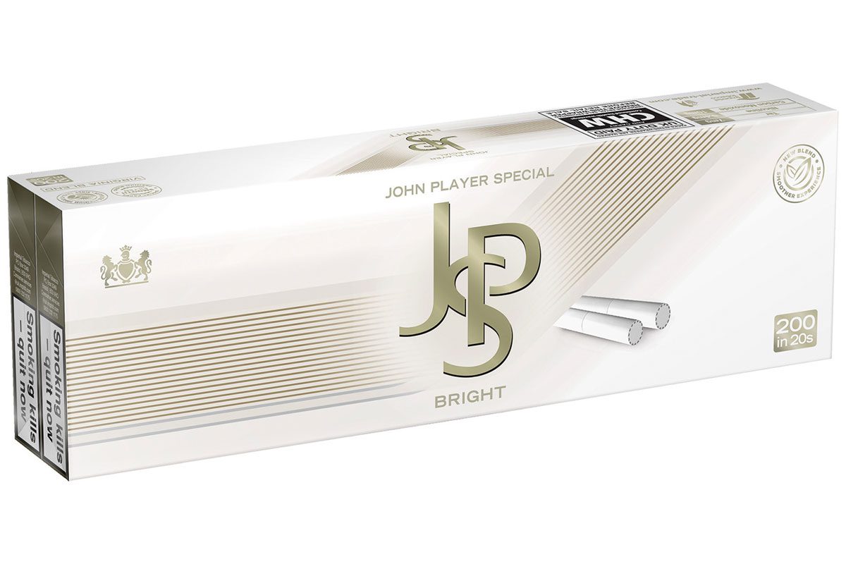 Image shows a pack of JPS Bright cigarettes