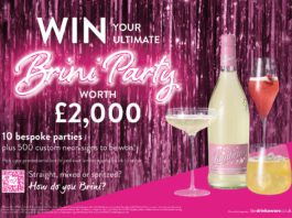 Lambrini’s coming home with party promotion Graphic with a lambrini bottle and cocktail glasses
