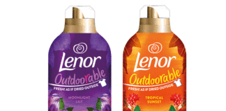 Two bottles of Lenor Outdoorable Purple and Orange