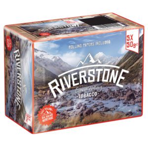 Image shows a pack of riverstone tobacco