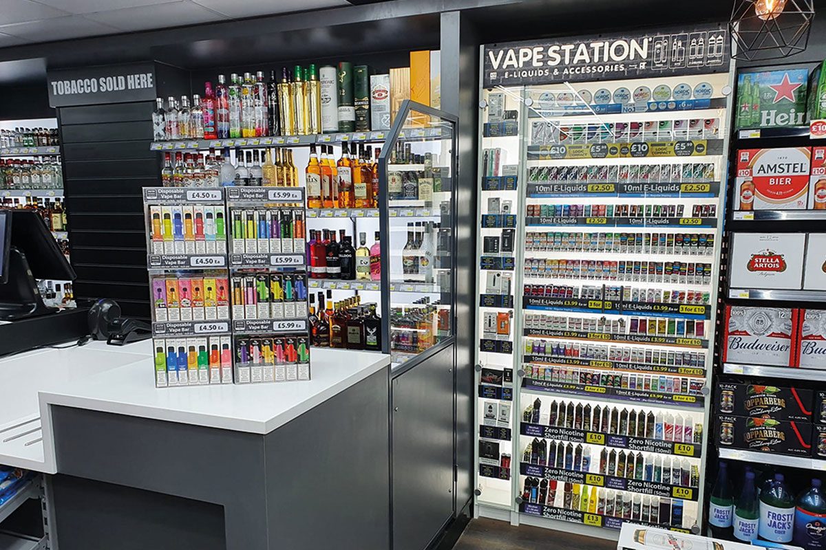 photograph of a vape retailer shop display