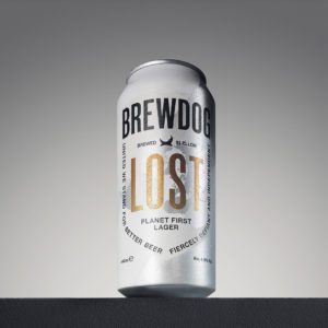A silver beer can of Brewdog Lost Lager