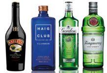 A selection of spirits including Baileys, Haig Club, Gordons gin and Tanquery gin