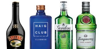 A selection of spirits including Baileys, Haig Club, Gordons gin and Tanquery gin