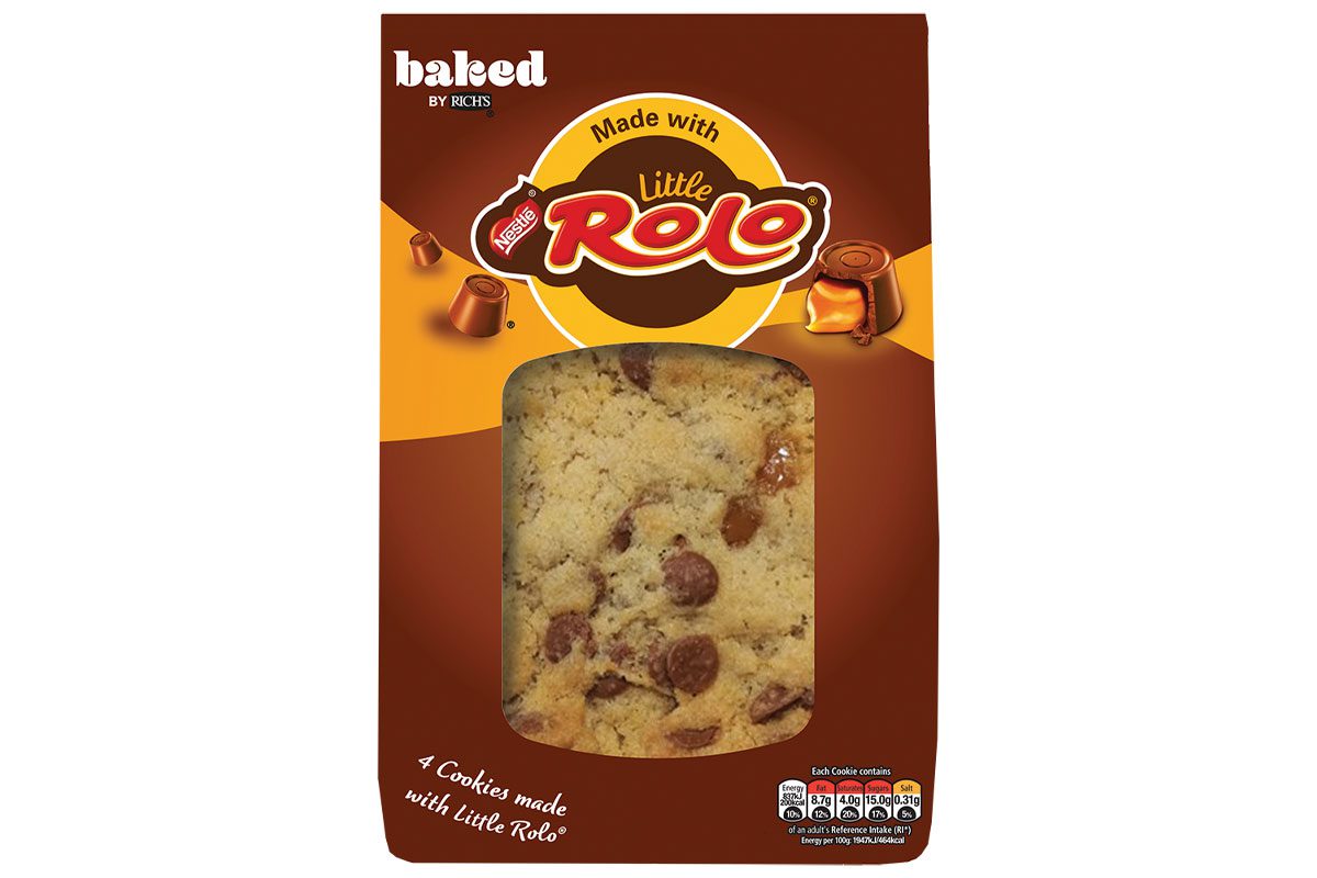 A packet of Baked by Rich's Rolo cookies