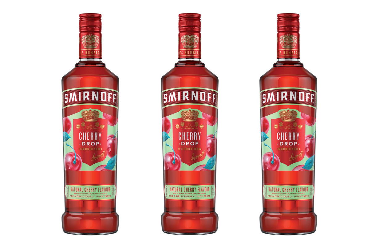 Bottles of smirnoff cherry drop flavoured vodka