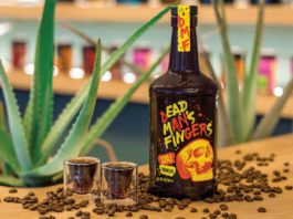 Dead Man’s Fingers grow range with Coffee Tequila Liqueur a bottle of dead mans fingers coffee liqueur with two shot glasses