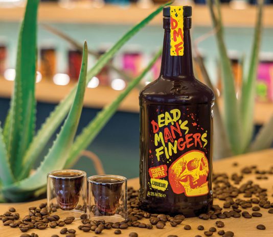 Dead Man’s Fingers grow range with Coffee Tequila Liqueur a bottle of dead mans fingers coffee liqueur with two shot glasses