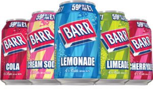 Cans of Barr soft drinks