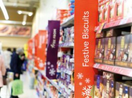 Inflated festive retail sales expected supermarket aisle of festive items