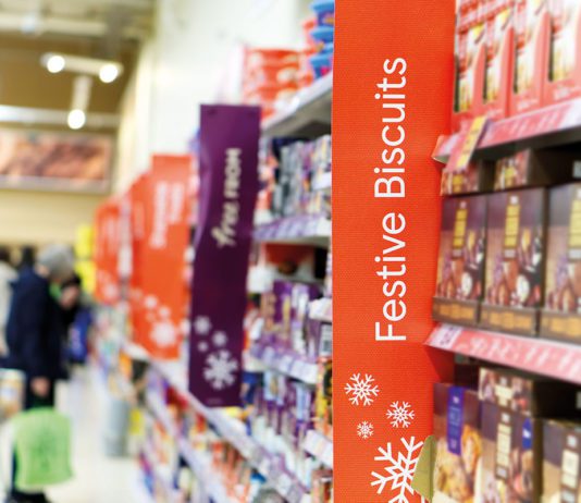 Inflated festive retail sales expected supermarket aisle of festive items