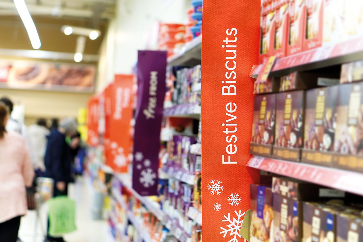 supermarket aisle of festive items