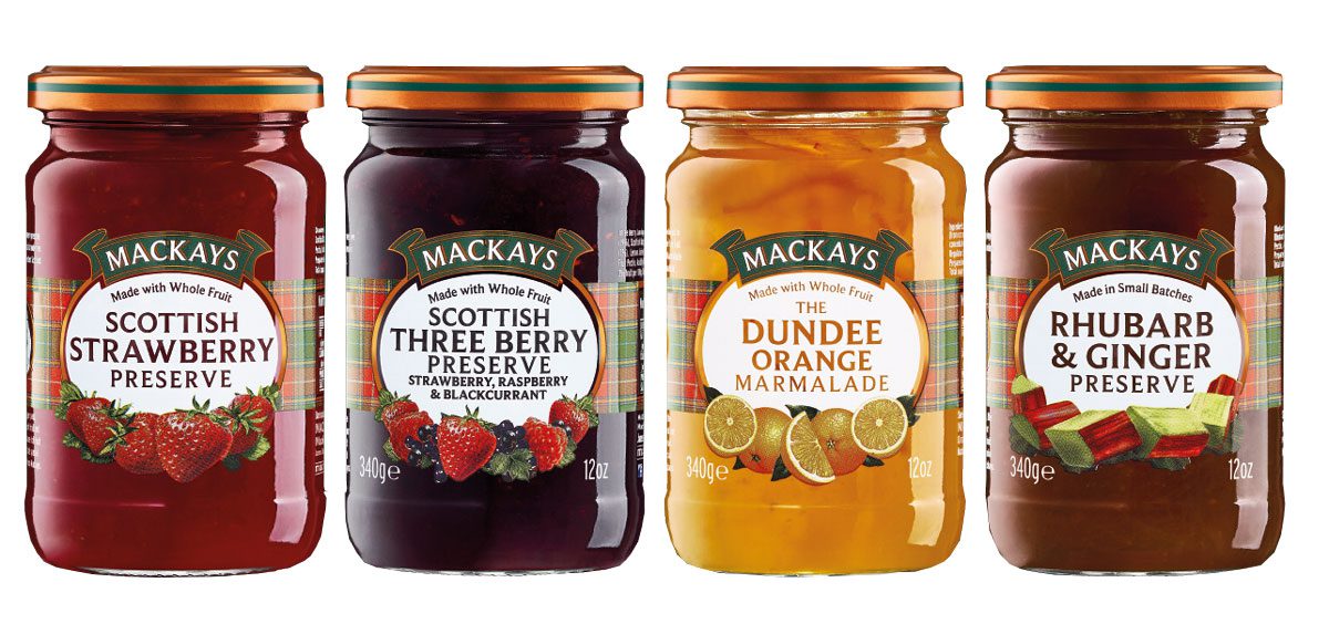 Jar's of Mackays jam in four flavours