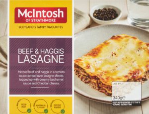 packet of mcintosh beef and haggis lasagne