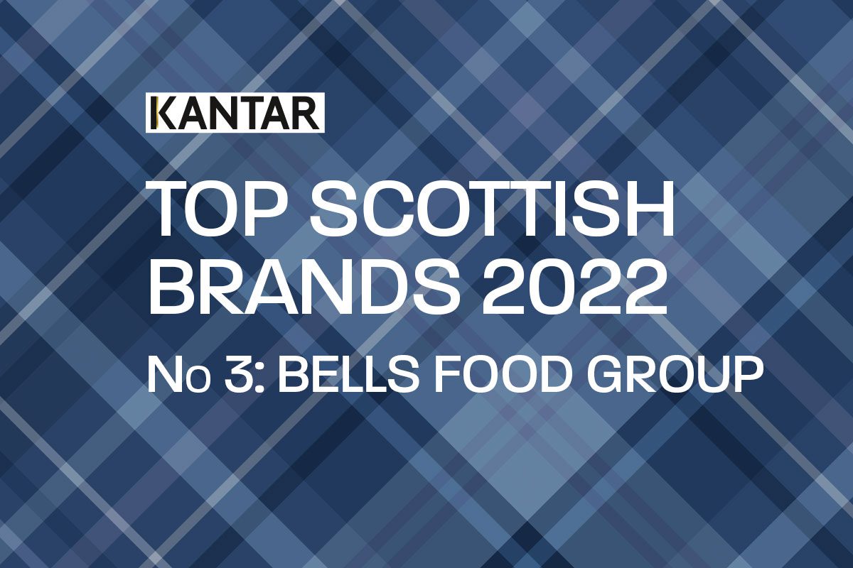 Tartan banner reading top scottish brands number 3 bells food group