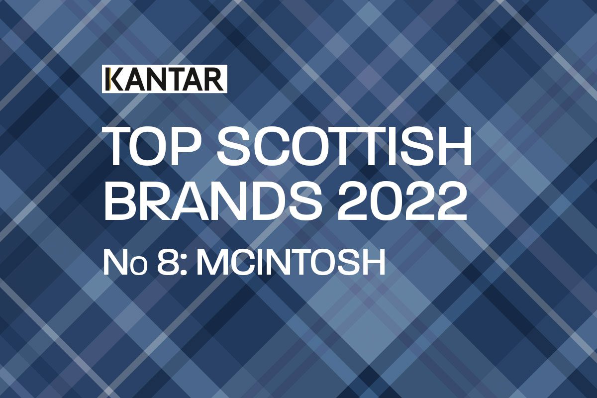 Tartan banner reading top scottish brands number 8 mcintosh