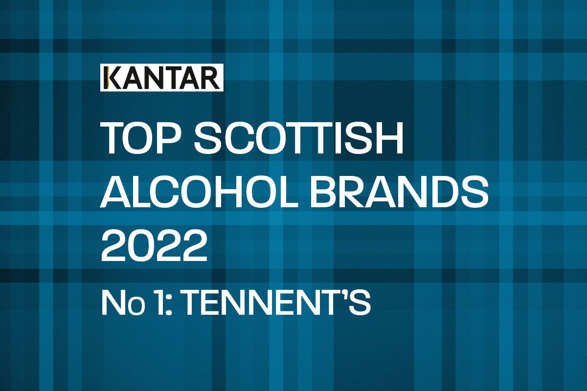 Tartan banner reading top scottish ALCOHOL brands number 1 tennent's